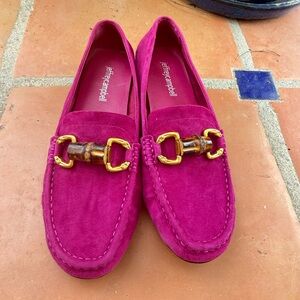 Jeffrey Campbell Fuchsia Suede Loafers with Gold Accent